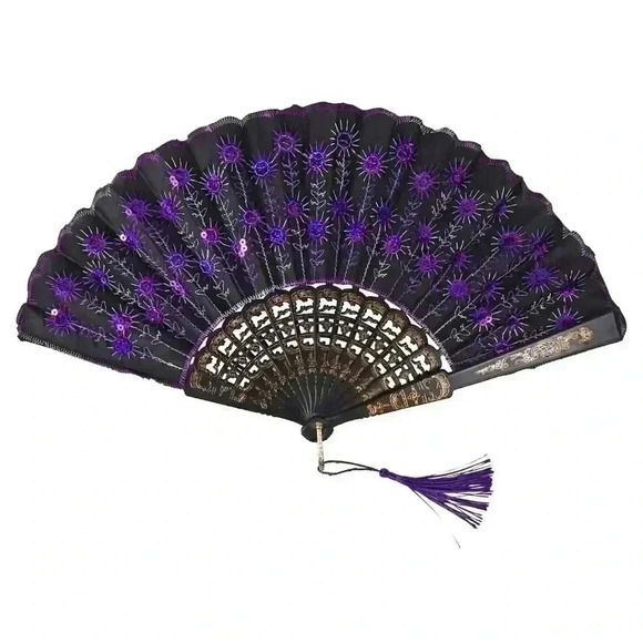 1 Deluxe Foldable Fans with Sequins, 9 in. - Picture 9 of 9